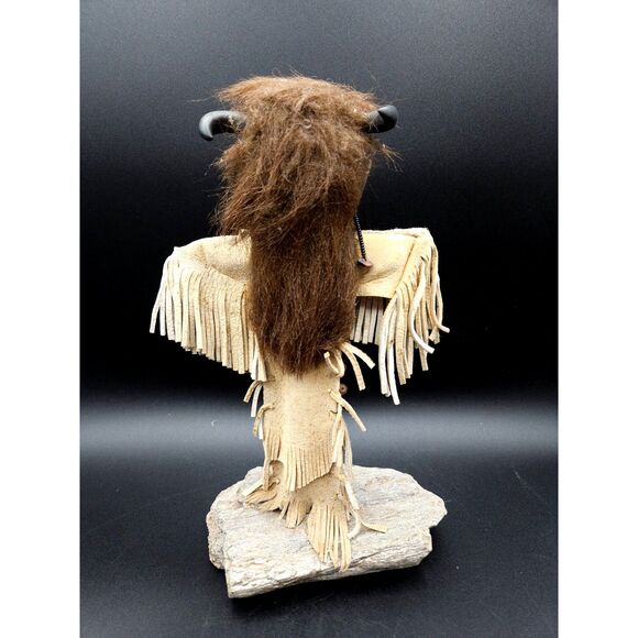 Vintage Kachina Doll Signed Paki Buffalo Head Leather Clothing - Picture 2 of 10